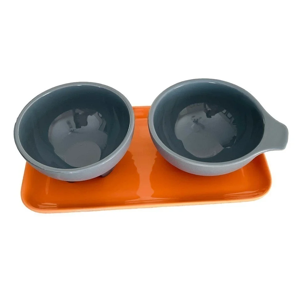 IKEA ÖMSESIDIG Tray with 2 Bowls, Orange & Gray (Chips & Dip)